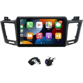راديو ستيريو للسيارة 4+64G لاسلكي Carplay Double Din متوافق مع RAV4 2013-2018، جهاز استقبال صوت راديو السيارة بشاشة تعمل باللمس مقاس 10 بوصة مع دعم تلقائي Android لاسلكي بلوتوث، SWC، كاميرا، ملاحة GPS