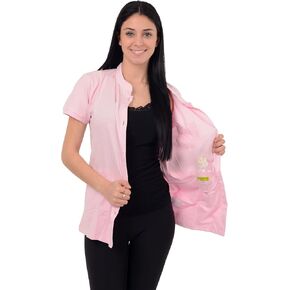 Post Mastectomy Shirt -Band Collar Button Down Blouse with Drain Pockets for Drainage Management - Women's Recovery Clothing