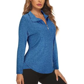 Koscacy Long Sleeve V Neck Half Zip Golf Pullover for Ladies Gym Training Outdoor Sports Workout Tennis Top, Purple Geometry