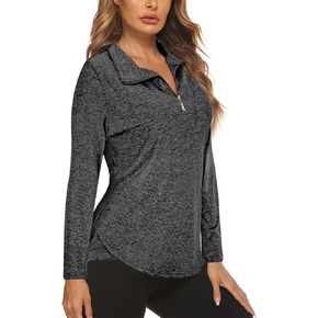 Koscacy Long Sleeve V Neck Half Zip Golf Pullover for Ladies Gym Training Outdoor Sports Workout Tennis Top, Purple Geometry