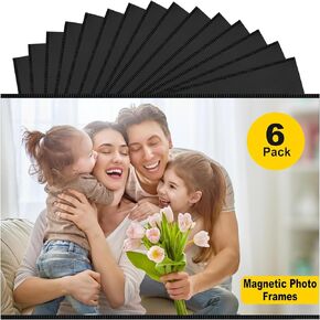 10 Pack 4"x6" Premium Super Slim Magnetic Picture Pockets Frames with Black Holds 4 x 6 inches Photo for Refrigerator | NEW VERSION | EASE of INSERTING