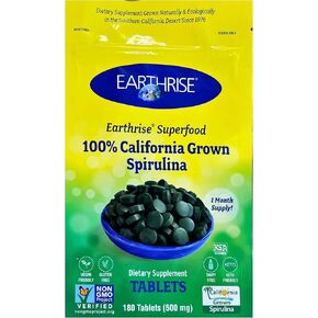 Earthrise ® Superfood 100% California Grown Spirulina 500mg Tablets (180 Count), Natural Premium Spirulina, Vegan, Gluten Free, Keto Friendly, Non -GMO, High in Vitamins & Minerals