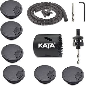 KATA 6-Pack Desk Grommet 2 Inch (50mm) Wire Cord Cable Desk Hole Cover with 51mm (2") M42 Bi-Metal Hole Saw Kit, 1 Mandrel Arbor, 1 Drill Bit, 1 Hex Key