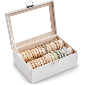 Lolalet Bracelet Display Holder with Rods for Bangles Watches, Clear Lid Jewelry Organizer Box Storage Case for Women Girls -Black