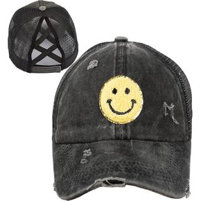 Funky Junque Girl's Criss Cross Hat Messy Bun High Ponytail Kids Baseball Cap