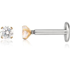limerencia 18g Titanium Internally Threaded Tragus Piercing Jewelry CZ Top Flat Back Piercing Nose Studs Earring, Helix, Cartilage, Labret, for Women Men Sensitive Ears