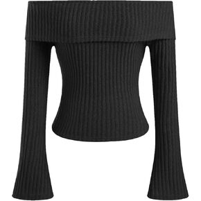 CIDER Off The Shoulder Sweater for Womens Fall Tops Sexy Long Sleeve Going Out Tops Knit Cropped Sweater Trendy Slim Fit