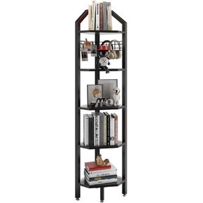YMYNY 5-Tier Corner Shelf, Freestanding Corner Bookshelf, Plant Stand, Industrial Bookcase, Multi Storage Shelf Rack for Living Room, Bathroom, Bedroom, Small Space, Rustic Brown, 69" H, UHBR006H