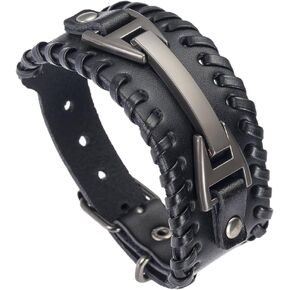 Hamoery Men Leather Bracelet Punk Braided Rope Alloy Bracelet Bangle Wristband
