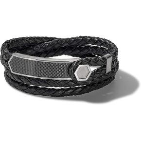 Men's Precisionist Double Wrap Braided Leather Strap Bracelet