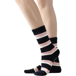 Yoga Pilates Socks with Grips for Women Non Slip Striped Cushioned Crew Socks for Barre Ballet Dance