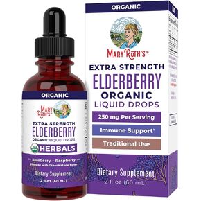 MaryRuth Organics Elderberry Syrup Extra Strength, USDA Organic Elderberry, Sugar Free Adults & Kids Immune Support Supplement for Ages 1+, Clean Label Project Verified®, Vegan, Gluten Free, 2 Fl Oz