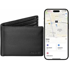 HiWe Wallet for Men with Find My Tracker Built in, Bifold Genuine Leather Wallet, RFID Blocking, Slim, Wireless Charging, Not for Android, Black
