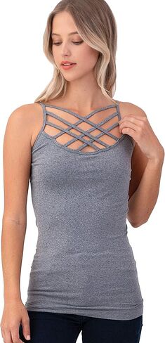 2 Pack Women Criss Cross Strappy Front Basic Round HollowOut Neck Seamless Camisole Tank Top in Saudi Arabia
