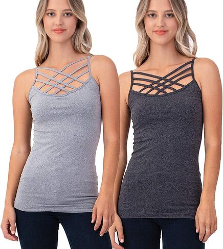 2 Pack Women Criss Cross Strappy Front Basic Round HollowOut Neck Seamless Camisole Tank Top in Saudi Arabia