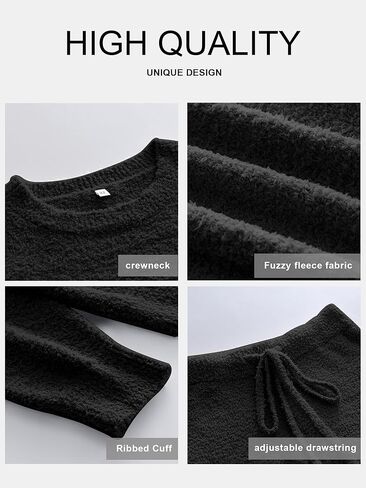 طقم بيجامة نسائي من الصوف الغامض من ANRABESS مكون من قطعتين وأكمام طويلة وسراويل واسعة الساق طقم مطابقة للاستراحة خريف وشتاء 2024 in Kuwait