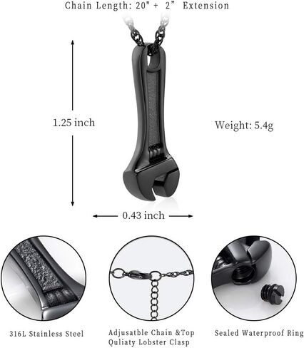 shajwo Wrench Urn Necklace for Ashes for Women Men Human Ashes Stainless Steel Hammer Cremation Jewelry for Ashes Pendant in Saudi Arabia