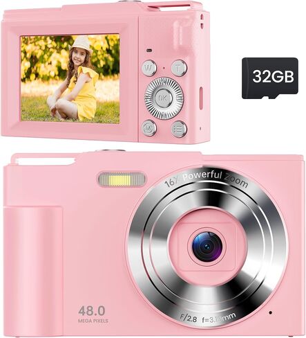 Digital Camera for Kids: FHD 1080P Camera - Video Cameras for Teens - 16X Zoom Shoot Camera for Girls and Boys - Compact Camera with 32GB TF Card for Photography - Mini Camera for Vlogging Black in Saudi Arabia