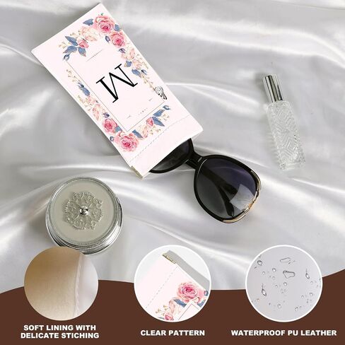 2Pcs Initial Letter Sunglass Eyeglass Glasses Case Soft PU Leather with Cleaning Cloth Cute for Men Women Girs in Kuwait