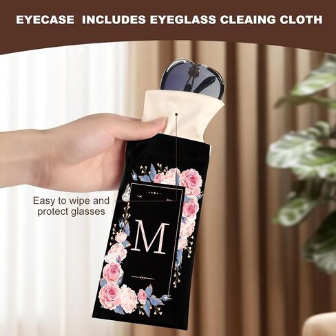 2Pcs Initial Letter Sunglass Eyeglass Glasses Case Soft PU Leather with Cleaning Cloth Cute for Men Women Girs in Kuwait