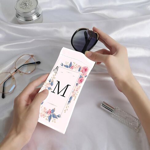 2Pcs Initial Letter Sunglass Eyeglass Glasses Case Soft PU Leather with Cleaning Cloth Cute for Men Women Girs in Kuwait