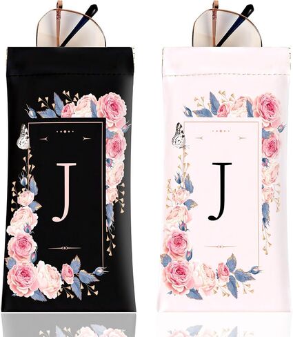 2Pcs Initial Letter Sunglass Eyeglass Glasses Case Soft PU Leather with Cleaning Cloth Cute for Men Women Girs in Kuwait