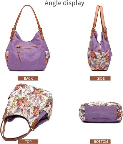 Worldlyda Women Canvas Hobo Purse Multi Pocket Tote Shopper Shoulder Bag Casual Top Handle handbag with Embroidery Ethnic in Kuwait