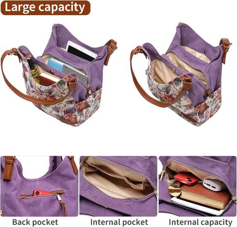 Worldlyda Women Canvas Hobo Purse Multi Pocket Tote Shopper Shoulder Bag Casual Top Handle handbag with Embroidery Ethnic in Kuwait