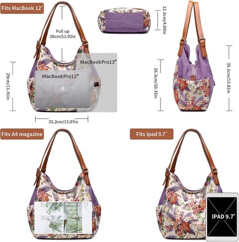 Worldlyda Women Canvas Hobo Purse Multi Pocket Tote Shopper Shoulder Bag Casual Top Handle handbag with Embroidery Ethnic in Kuwait