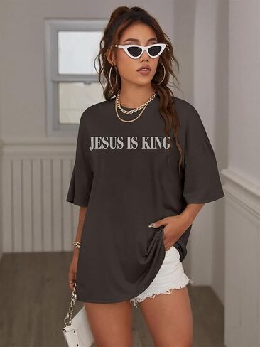 Oversized Tshirts for Women Christian Shirts Faith Over Fear Shirt Short Sleeve Jesus Tees Loose Casual Religious Tops in Kuwait