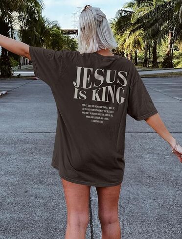 Oversized Tshirts for Women Christian Shirts Faith Over Fear Shirt Short Sleeve Jesus Tees Loose Casual Religious Tops in Kuwait