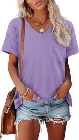 ATHMILE Womens T Shirts 2024 Short Sleeve V-Neck Shirts Cute Fit Summer Casual Tee Tops S-XXL in Kuwait