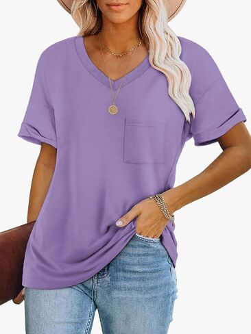 ATHMILE Womens T Shirts 2024 Short Sleeve V-Neck Shirts Cute Fit Summer Casual Tee Tops S-XXL in Kuwait