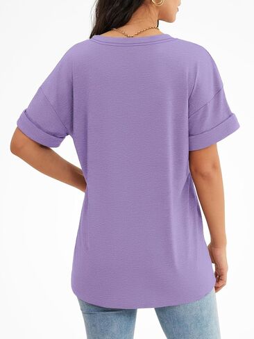 ATHMILE Womens T Shirts 2024 Short Sleeve V-Neck Shirts Cute Fit Summer Casual Tee Tops S-XXL in Kuwait