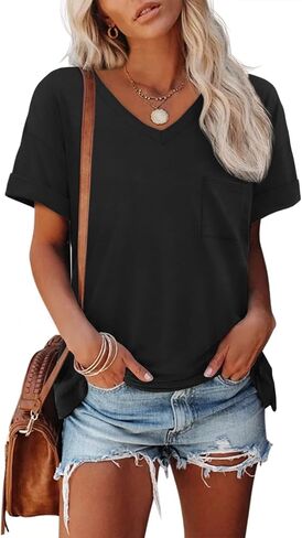 ATHMILE Womens T Shirts 2024 Short Sleeve V-Neck Shirts Cute Fit Summer Casual Tee Tops S-XXL in Kuwait