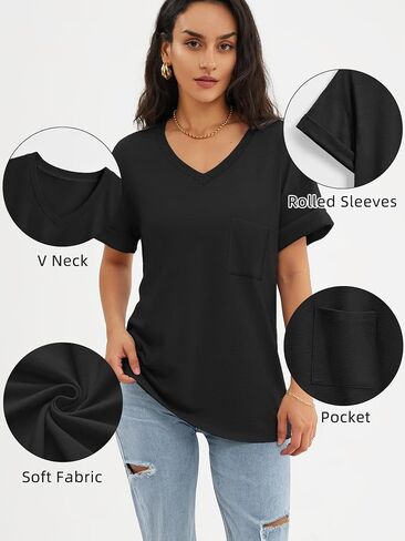 ATHMILE Womens T Shirts 2024 Short Sleeve V-Neck Shirts Cute Fit Summer Casual Tee Tops S-XXL in Kuwait