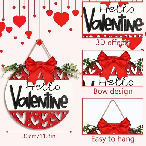 3D عيد الحب علامة الباب الخشبية مرحبا عيد الحب الباب شماعات مع القوس الأوكالبتوس عيد الحب ريفي شنقا علامة قلب أحمر جدار ديكور اللوحة لذكرى الزفاف في الأماكن المغلقة في الهواء الطلق in Kuwait