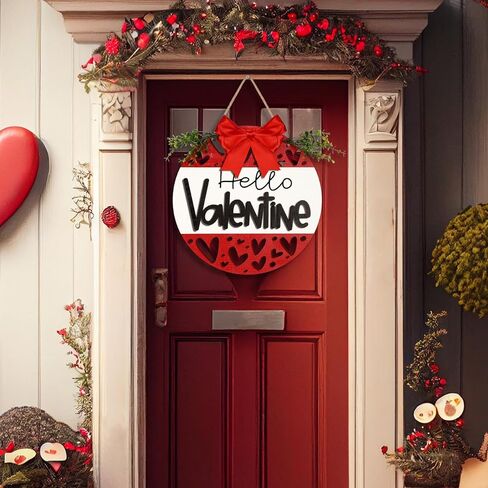 3D عيد الحب علامة الباب الخشبية مرحبا عيد الحب الباب شماعات مع القوس الأوكالبتوس عيد الحب ريفي شنقا علامة قلب أحمر جدار ديكور اللوحة لذكرى الزفاف في الأماكن المغلقة في الهواء الطلق in Kuwait