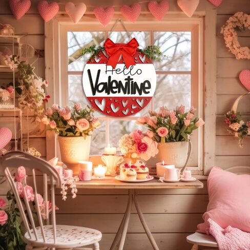 3D عيد الحب علامة الباب الخشبية مرحبا عيد الحب الباب شماعات مع القوس الأوكالبتوس عيد الحب ريفي شنقا علامة قلب أحمر جدار ديكور اللوحة لذكرى الزفاف في الأماكن المغلقة في الهواء الطلق in Kuwait