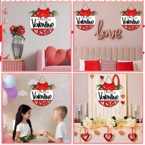 3D عيد الحب علامة الباب الخشبية مرحبا عيد الحب الباب شماعات مع القوس الأوكالبتوس عيد الحب ريفي شنقا علامة قلب أحمر جدار ديكور اللوحة لذكرى الزفاف في الأماكن المغلقة في الهواء الطلق in Kuwait