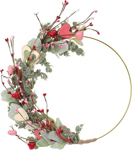 إكليل عيد الحب للتعليق على الباب الأمامي - أكاليل عيد الحب ديكور لحفلات الذكرى السنوية لخطوبة الزفاف، إكليل وردي معلق مقاس 33 سم مع قلب وأوكالبتوس لشرفة نافذة الحائط in Kuwait