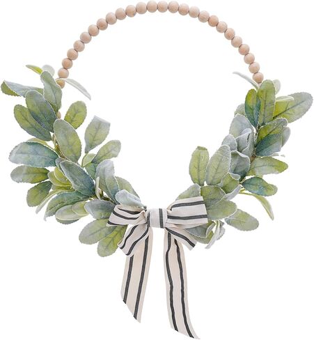Wood Bead Eucalyptus Leaf Wreaths - 13 Inch Natural Greenery Wreaths Boho Wall Hanging Decoration for All Season Bedroom Room Rustic Farmhouse Home Indoor Outdoor Window Decor in Kuwait
