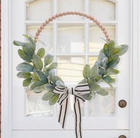 Wood Bead Eucalyptus Leaf Wreaths - 13 Inch Natural Greenery Wreaths Boho Wall Hanging Decoration for All Season Bedroom Room Rustic Farmhouse Home Indoor Outdoor Window Decor in Kuwait