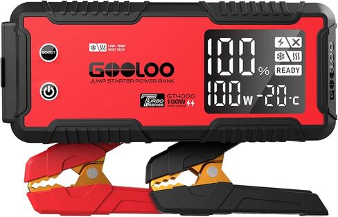 GOOLOO GT4000 Car Jump Starter 4000A 100W Fast-Charging 12V SuperSafe Portable Battery Booster Pack with -40℉ Pre-Heating Tech, Auto Jump Box Jumper Cables for 10L Diesel and 12L Gas Engine in Saudi Arabia