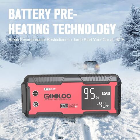 GOOLOO GT4000 Car Jump Starter 4000A 100W Fast-Charging 12V SuperSafe Portable Battery Booster Pack with -40℉ Pre-Heating Tech, Auto Jump Box Jumper Cables for 10L Diesel and 12L Gas Engine in Saudi Arabia