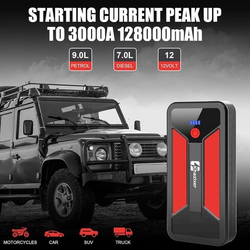 ET02 Car Battery Jump Starter 3000A Peak, 12V Lithium Portable Jumper Starter for up to 9.0L Gas and 7.0L Diesel Engines, 12V Battery Jump Starter with Jumper Cable in Saudi Arabia