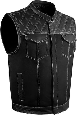 Dream Apparel Men's SOA Denim & Leather Motorcycle Vest for Riding w/ 2 Concealed Carry Pockets, Biker Vest Black Club Vest in Kuwait