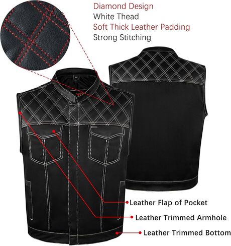 Dream Apparel Men's SOA Denim & Leather Motorcycle Vest for Riding w/ 2 Concealed Carry Pockets, Biker Vest Black Club Vest in Kuwait