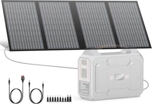 60W Portable Solar Panels, Foldable Solar Panel Charger for 100-500W Solar Generator Portable Power Station, with Adjustable Kickstands, DC 18V Output, USB 3.0 and Type-C Ports for Camping Van RV Trip in Kuwait
