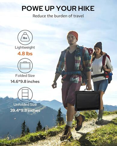 60W Portable Solar Panels, Foldable Solar Panel Charger for 100-500W Solar Generator Portable Power Station, with Adjustable Kickstands, DC 18V Output, USB 3.0 and Type-C Ports for Camping Van RV Trip in Kuwait